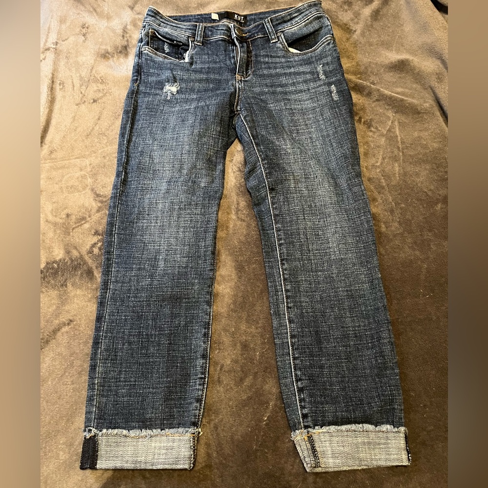 Kut from the Kloth Dark Indigo Cropped Jeans with Rolled Cuffs